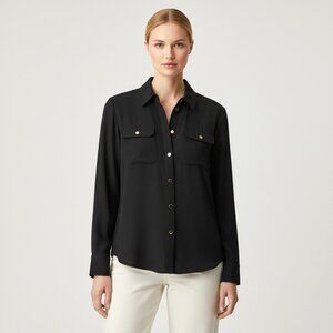 Lauren Ralph Lauren Black Gold Logo Button Jersey Shirt Size XXL